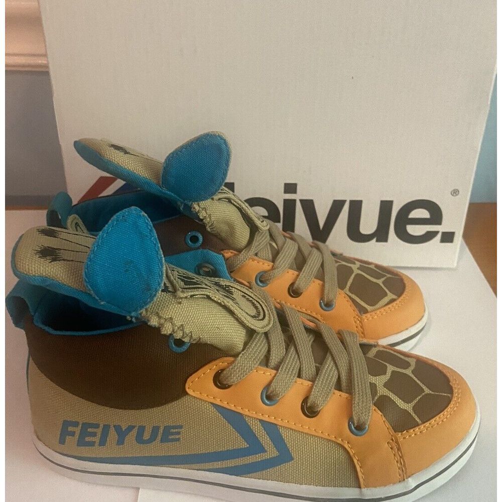 Feiyue Delta Mid Giraffe Lace Up Kids Canvas‎ Sneakers Size 1 Tan Orange Brown